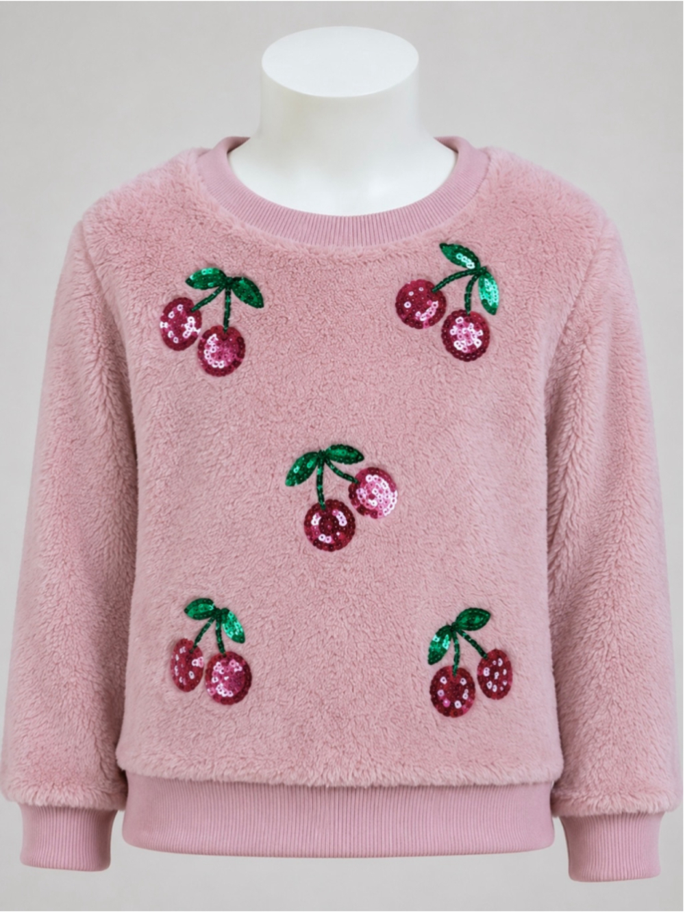 Derek Heart Girls Pink Cherry Sequin Sherpa Fleece Sweatshirt & Jogger Set - Picture 5 of 12